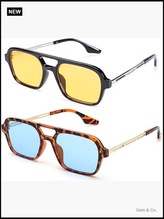 Vintage Aviator Square Frame UV400 Sunglasses Unisex main image 6